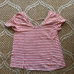 Pure + Good Women's Orange and White Striped Short Sleeve Top Size Medium.